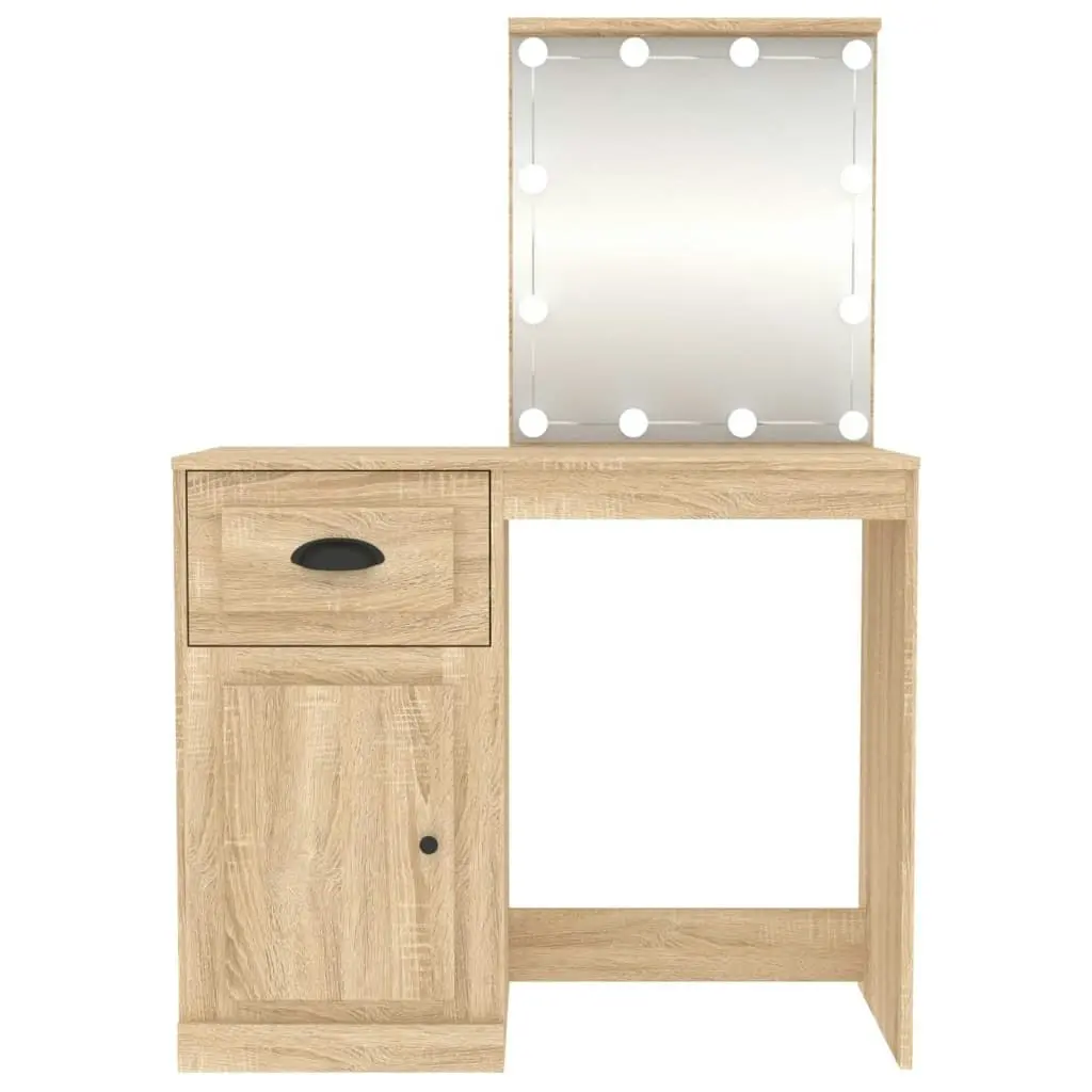 Dressing Table with LED Sonoma Oak 90x50x132.5 cm Engineered Wood 816771