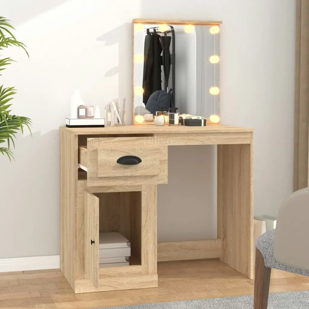 Dressing Table with LED Sonoma Oak 90x50x132.5 cm Engineered Wood 816771