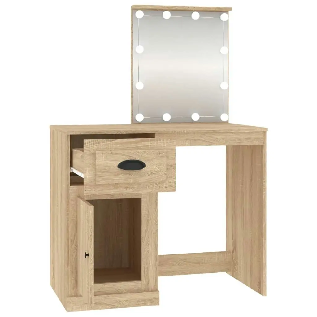 Dressing Table with LED Sonoma Oak 90x50x132.5 cm Engineered Wood 816771