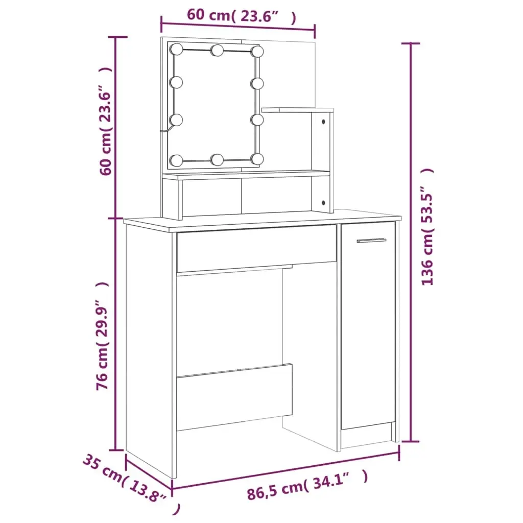 Dressing Table with LED White 86.5x35x136 cm 808810