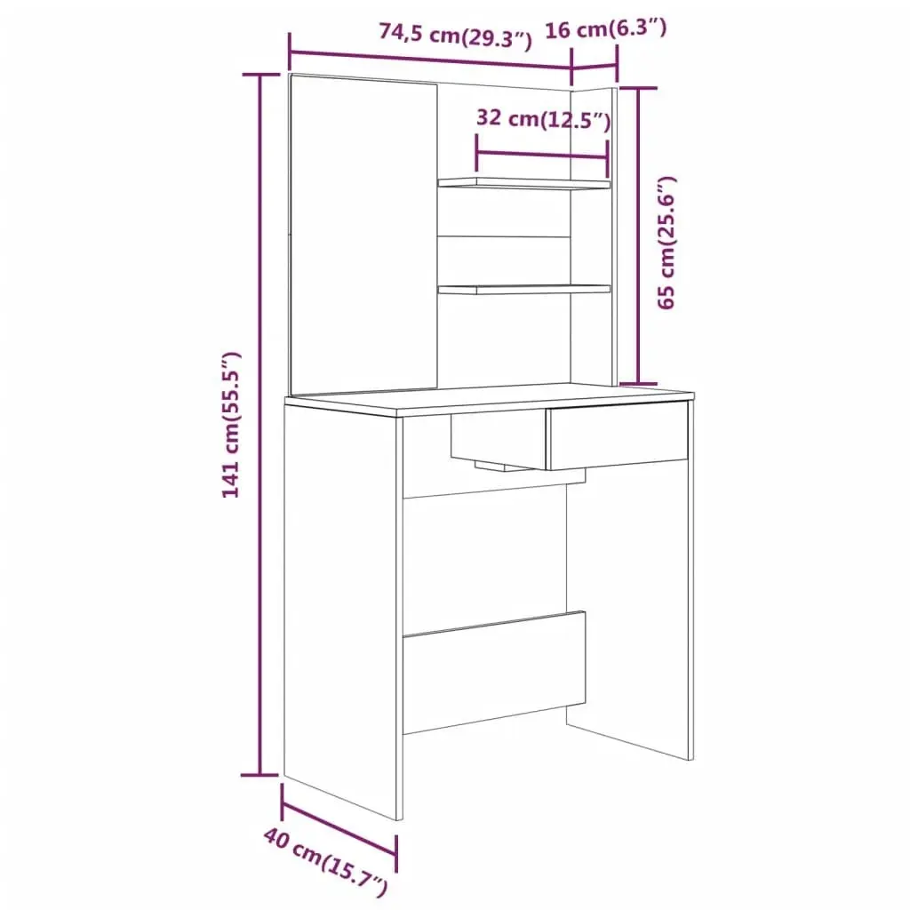 Dressing Table with Mirror Smoked Oak 74.5x40x141 cm 820490