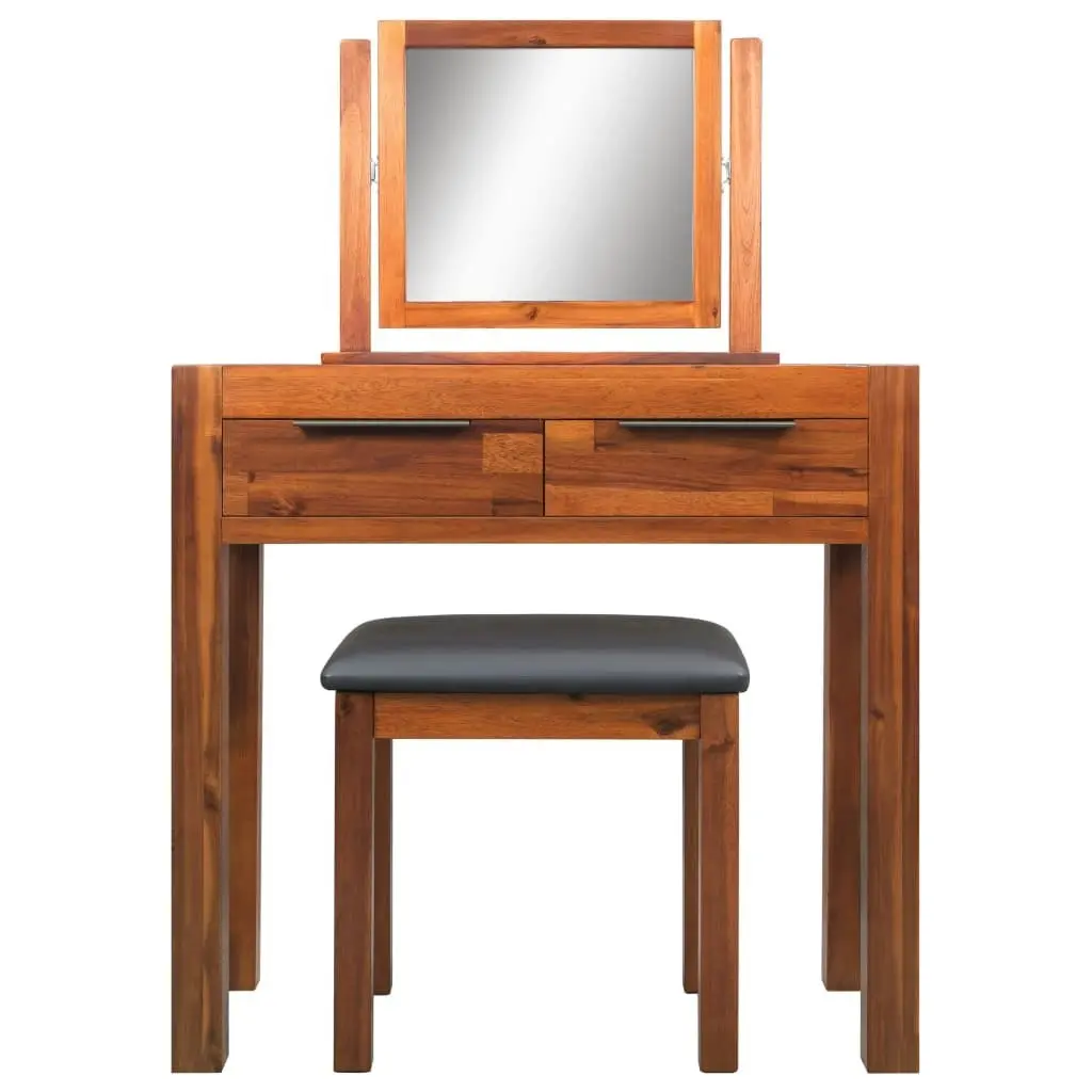 Dressing Table with Stool and Mirror Solid Acacia Wood 245191