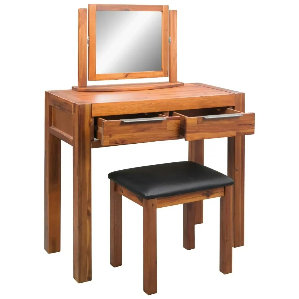 Dressing Table with Stool and Mirror Solid Acacia Wood 245191