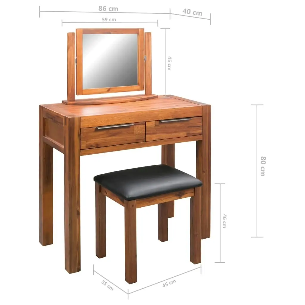 Dressing Table with Stool and Mirror Solid Acacia Wood 245191