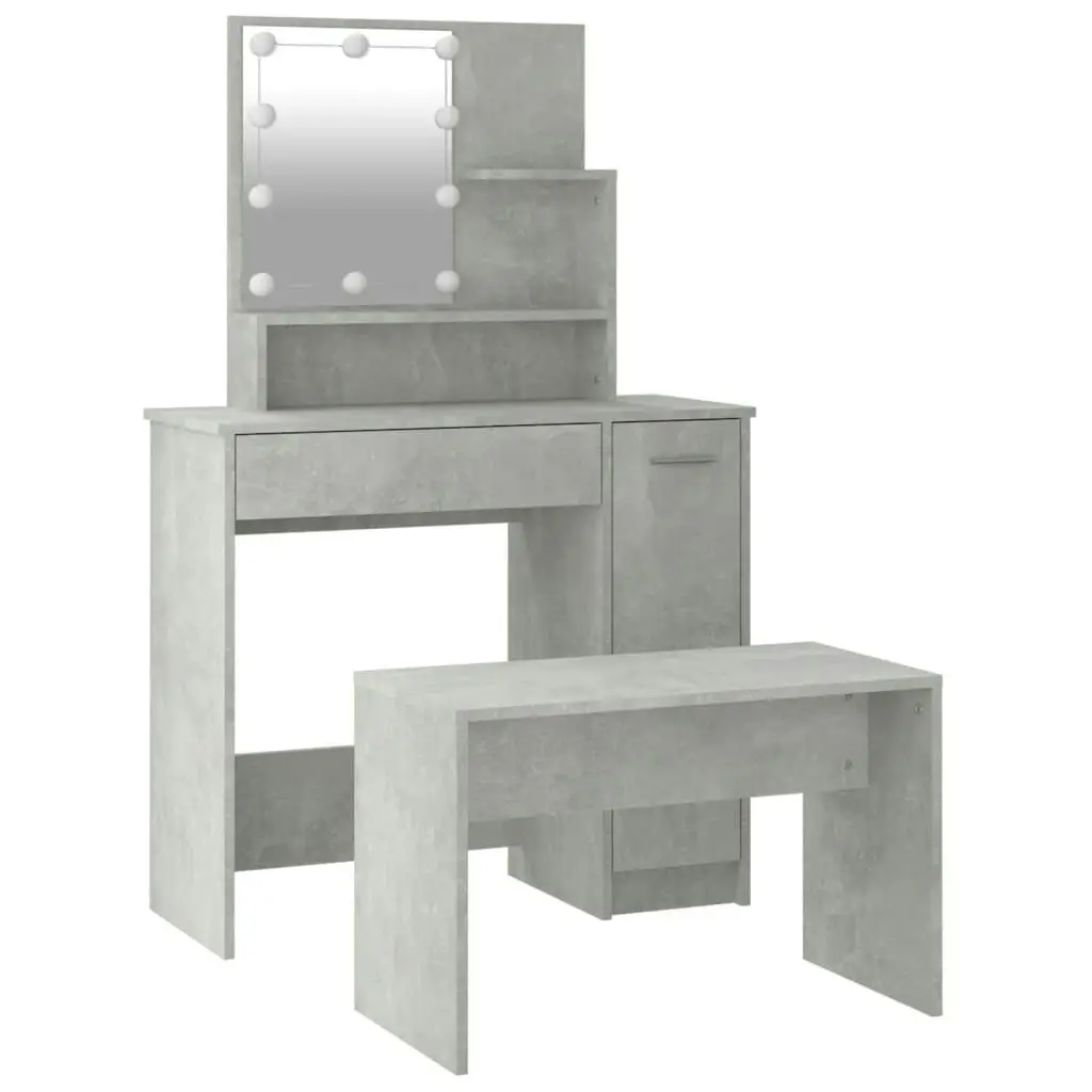 Dressing Table Set with LED Concrete Grey Engineered Wood 3114118