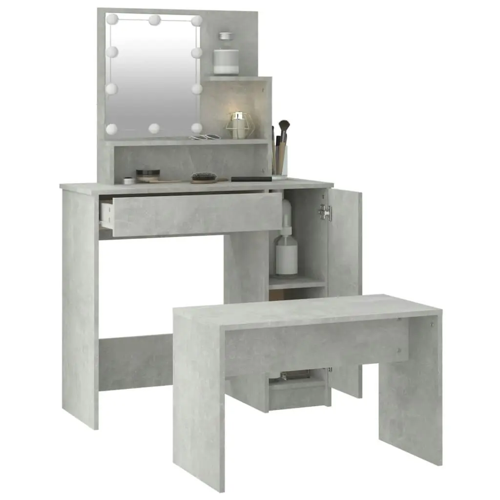 Dressing Table Set with LED Concrete Grey Engineered Wood 3114118