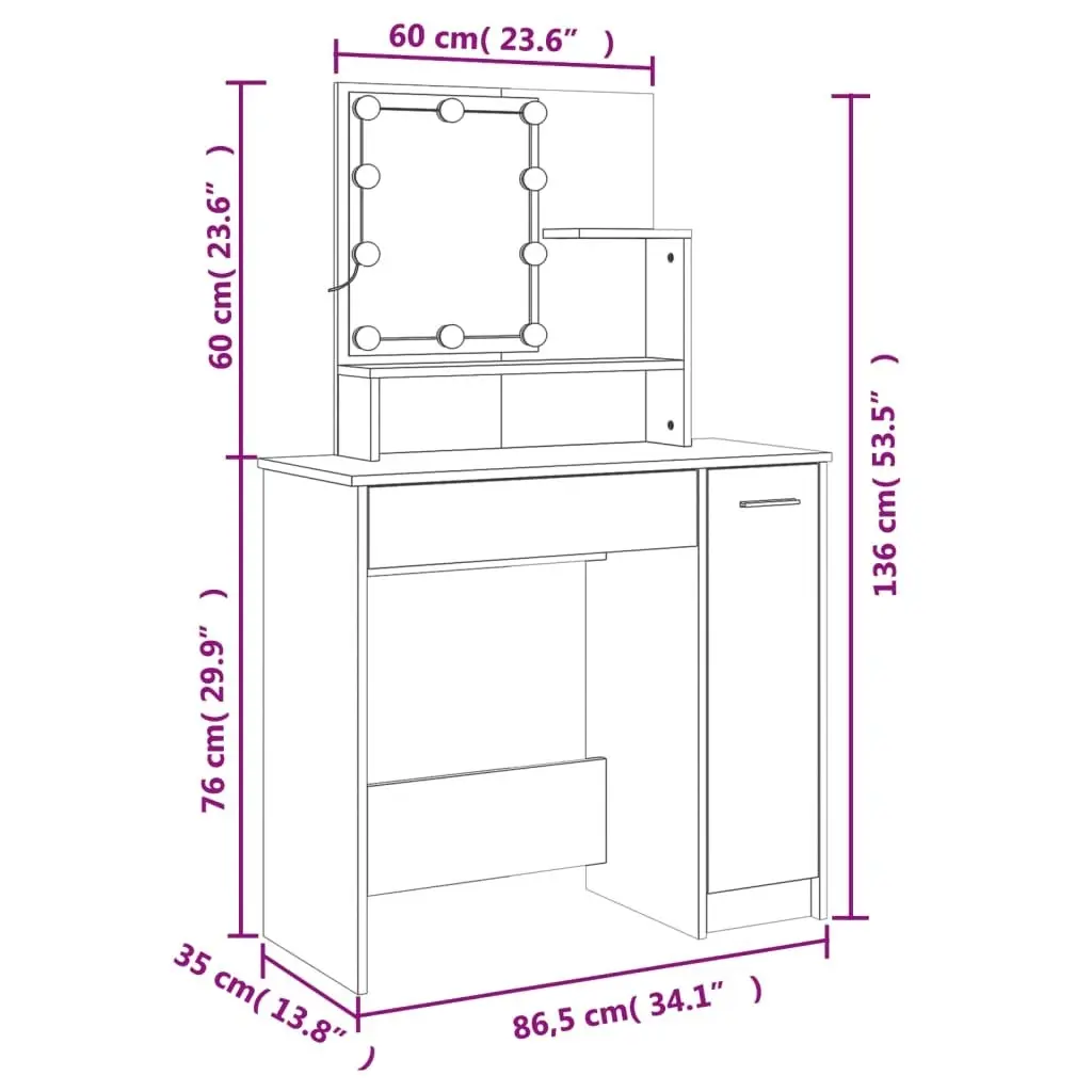 Dressing Table Set with LED Concrete Grey Engineered Wood 3114118