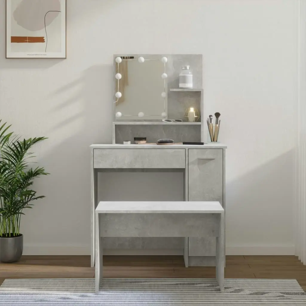 Dressing Table Set with LED Concrete Grey Engineered Wood 3114118