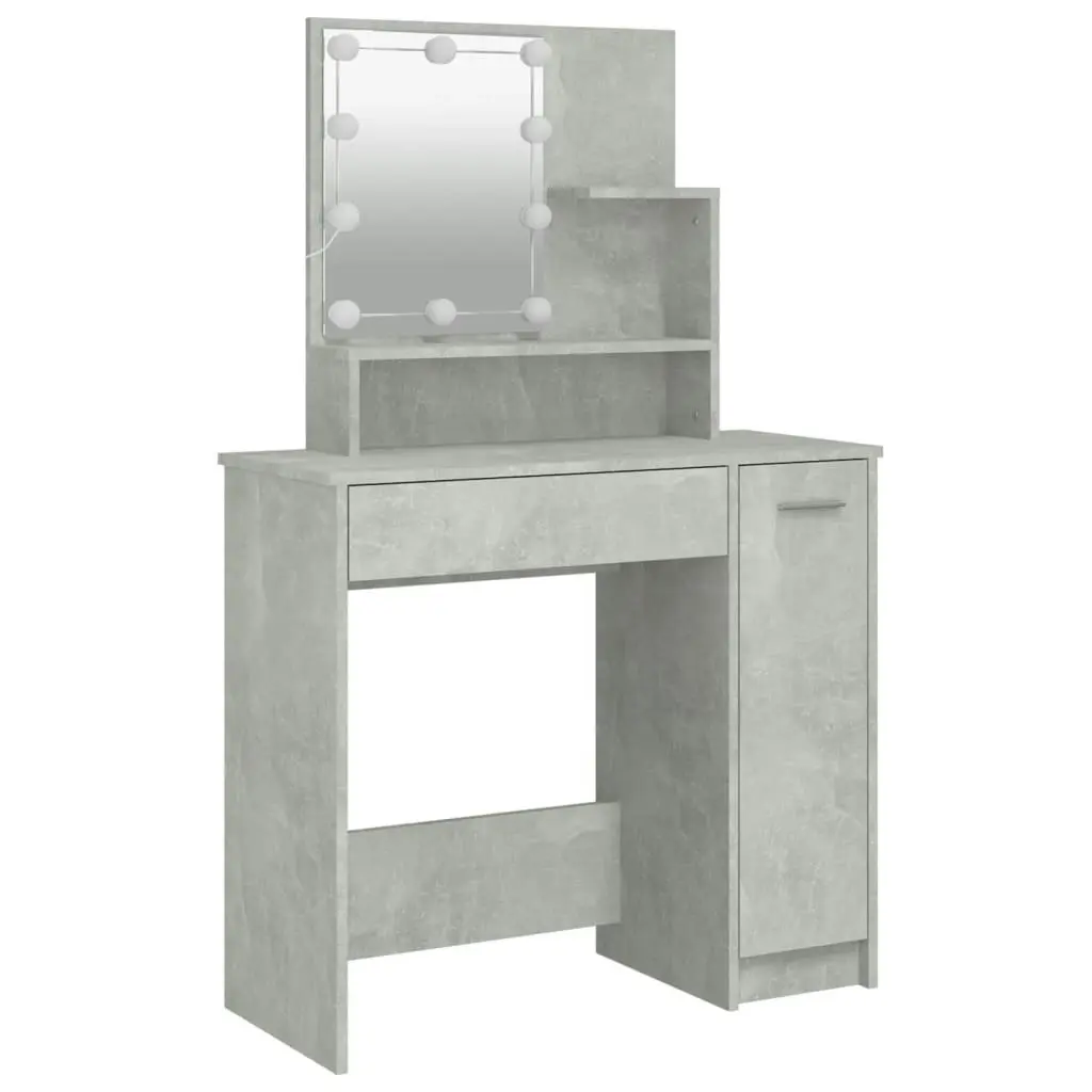 Dressing Table Set with LED Concrete Grey Engineered Wood 3114118