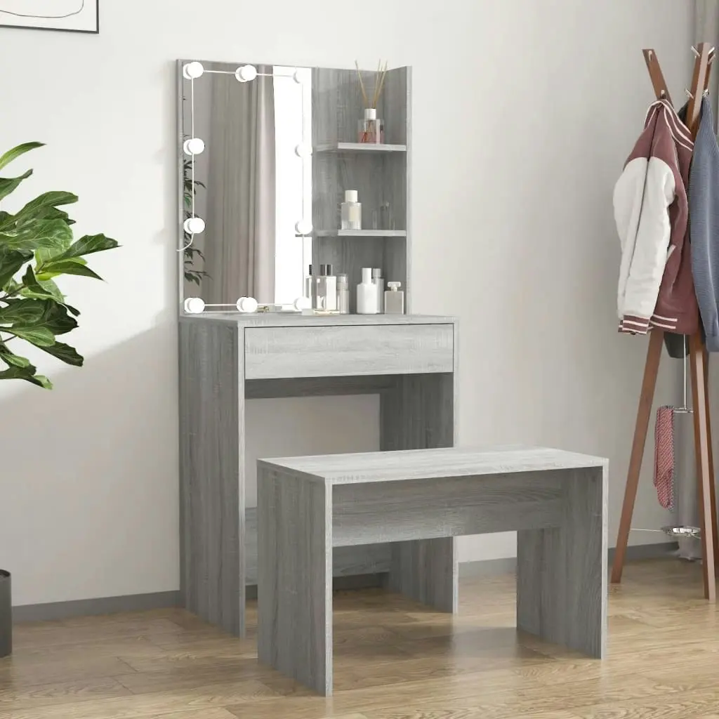 Dressing Table Set with LED Grey Sonoma Engineered Wood 3114137