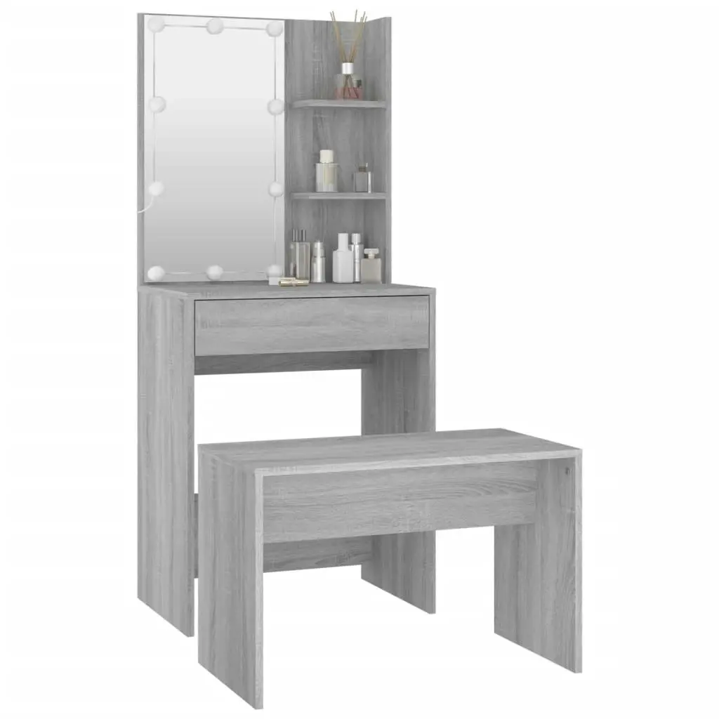 Dressing Table Set with LED Grey Sonoma Engineered Wood 3114137