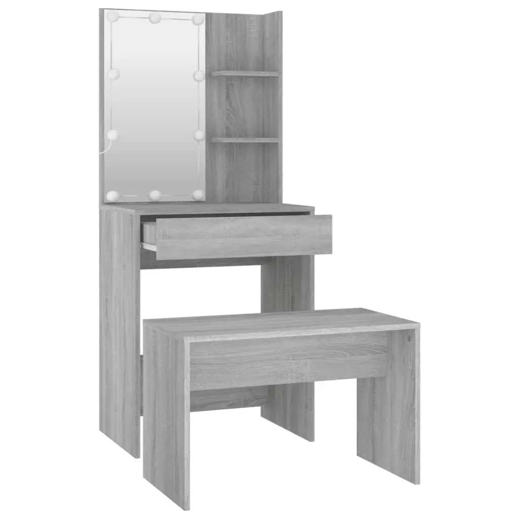 Dressing Table Set with LED Grey Sonoma Engineered Wood 3114137