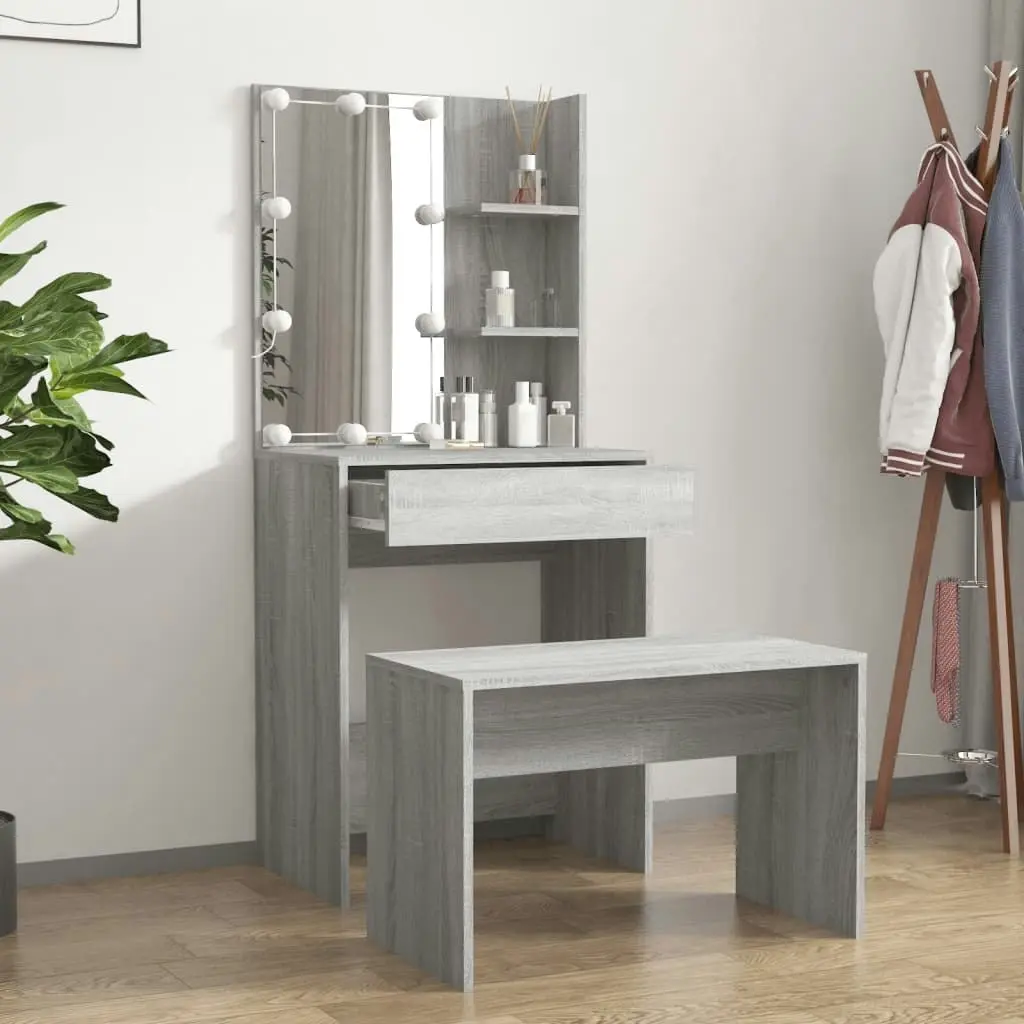 Dressing Table Set with LED Grey Sonoma Engineered Wood 3114137