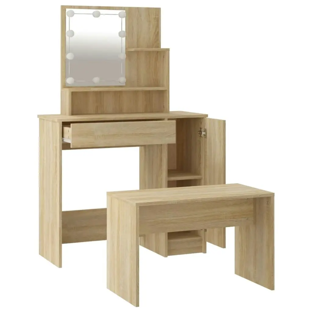 Dressing Table Set with LED Sonoma Oak Engineered Wood 3114117