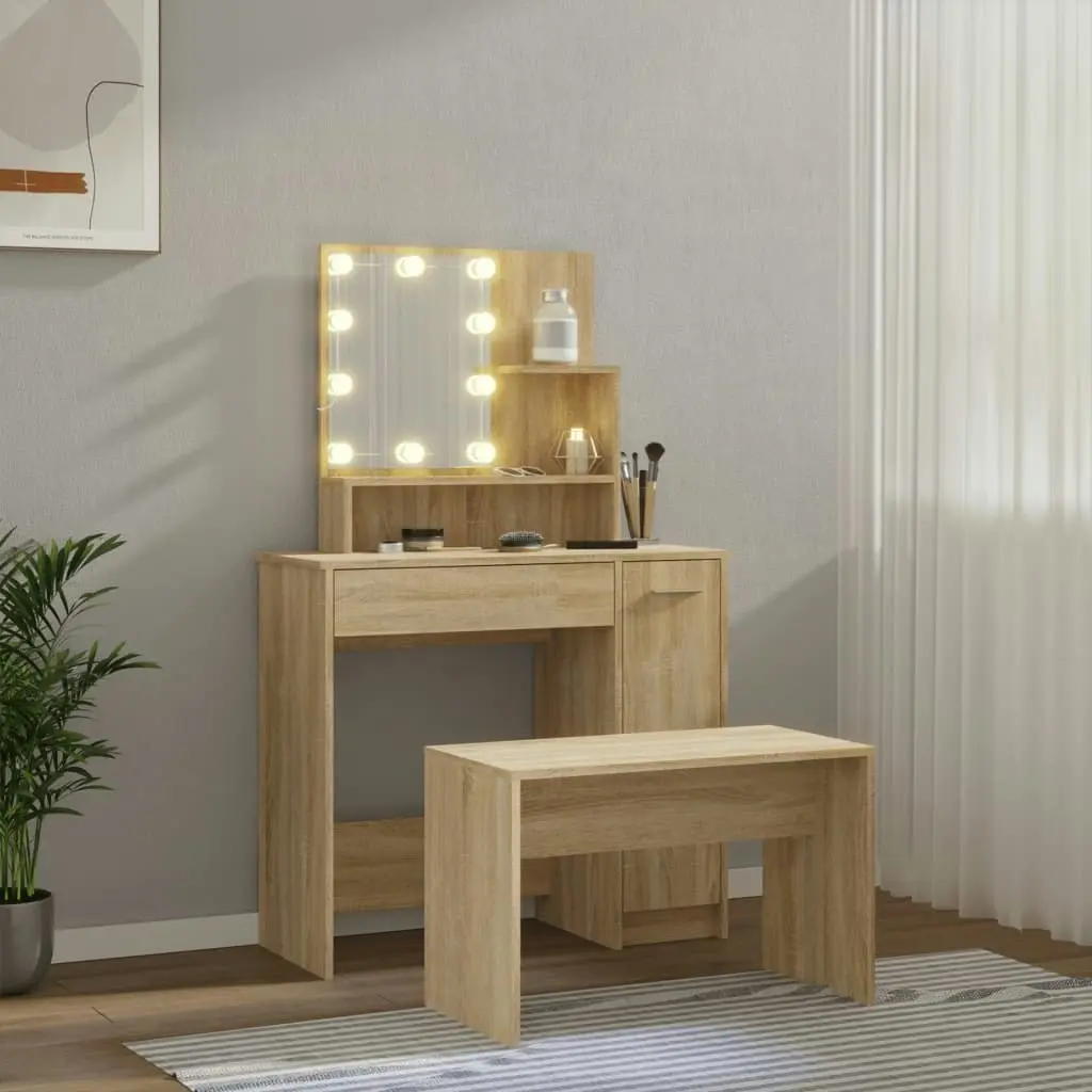 Dressing Table Set with LED Sonoma Oak Engineered Wood 3114117