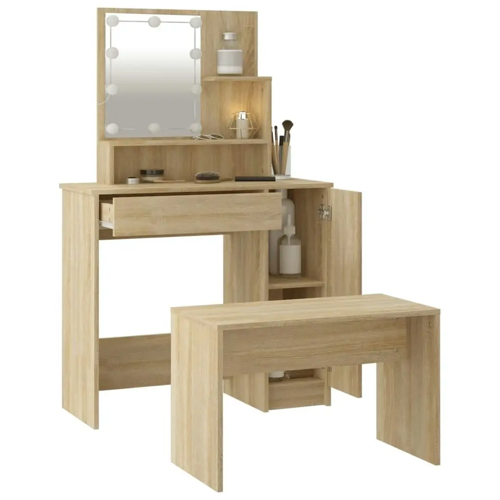 Dressing Table Set with LED Sonoma Oak Engineered Wood 3114117