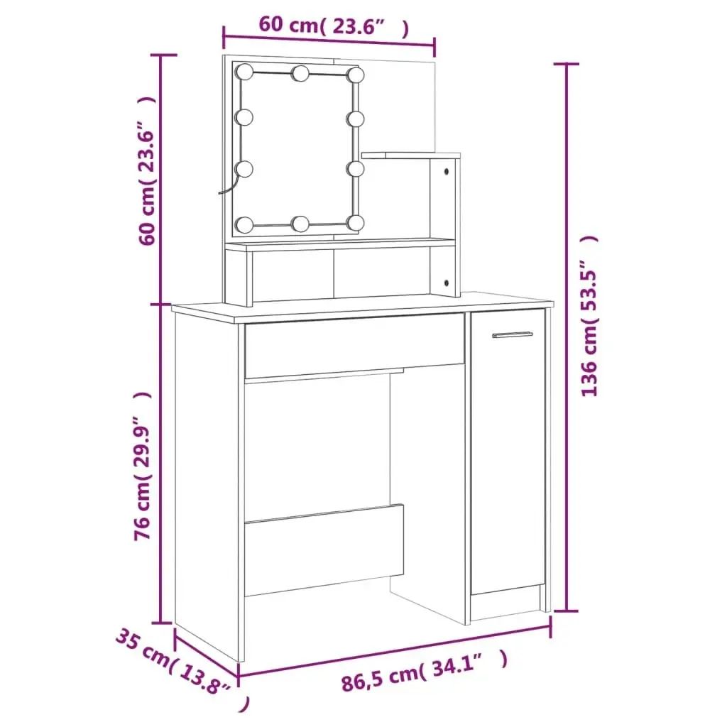 Dressing Table Set with LED Sonoma Oak Engineered Wood 3114117