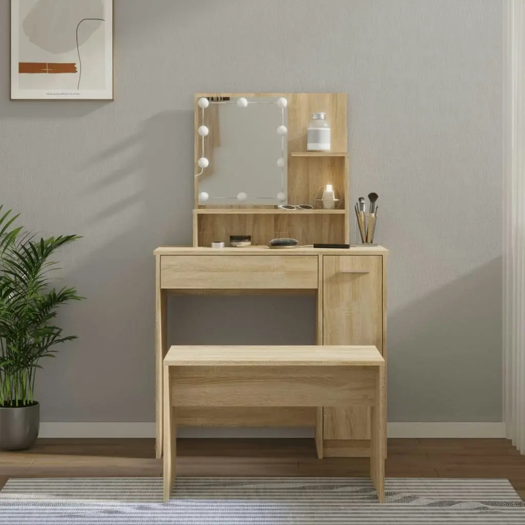 Dressing Table Set with LED Sonoma Oak Engineered Wood 3114117