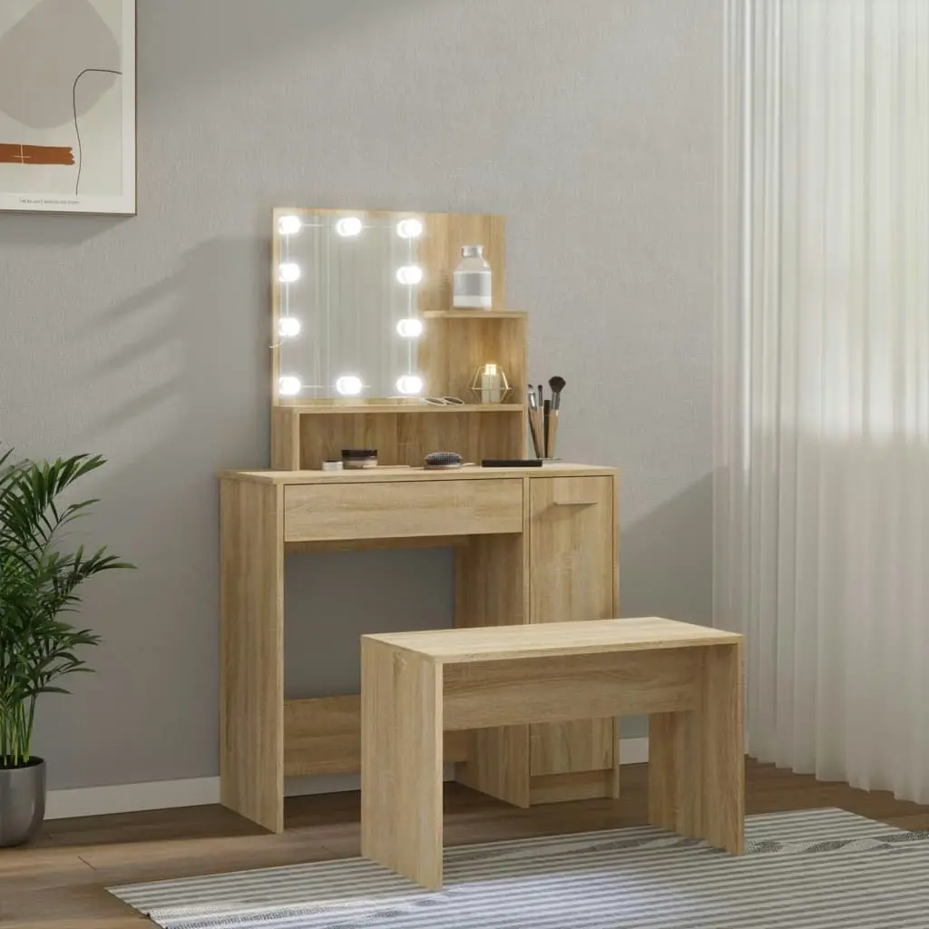 Dressing Table Set with LED Sonoma Oak Engineered Wood 3114117