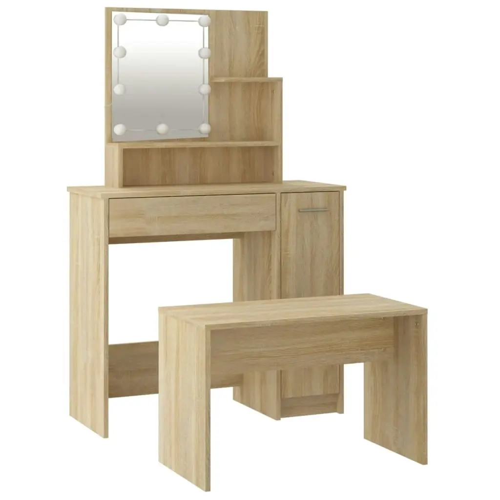 Dressing Table Set with LED Sonoma Oak Engineered Wood 3114117