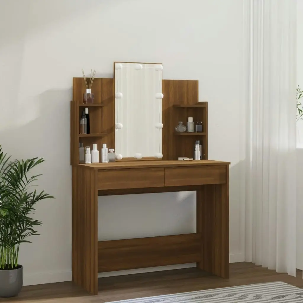 Dressing Table with LED Brown Oak 96x40x142 cm 820489