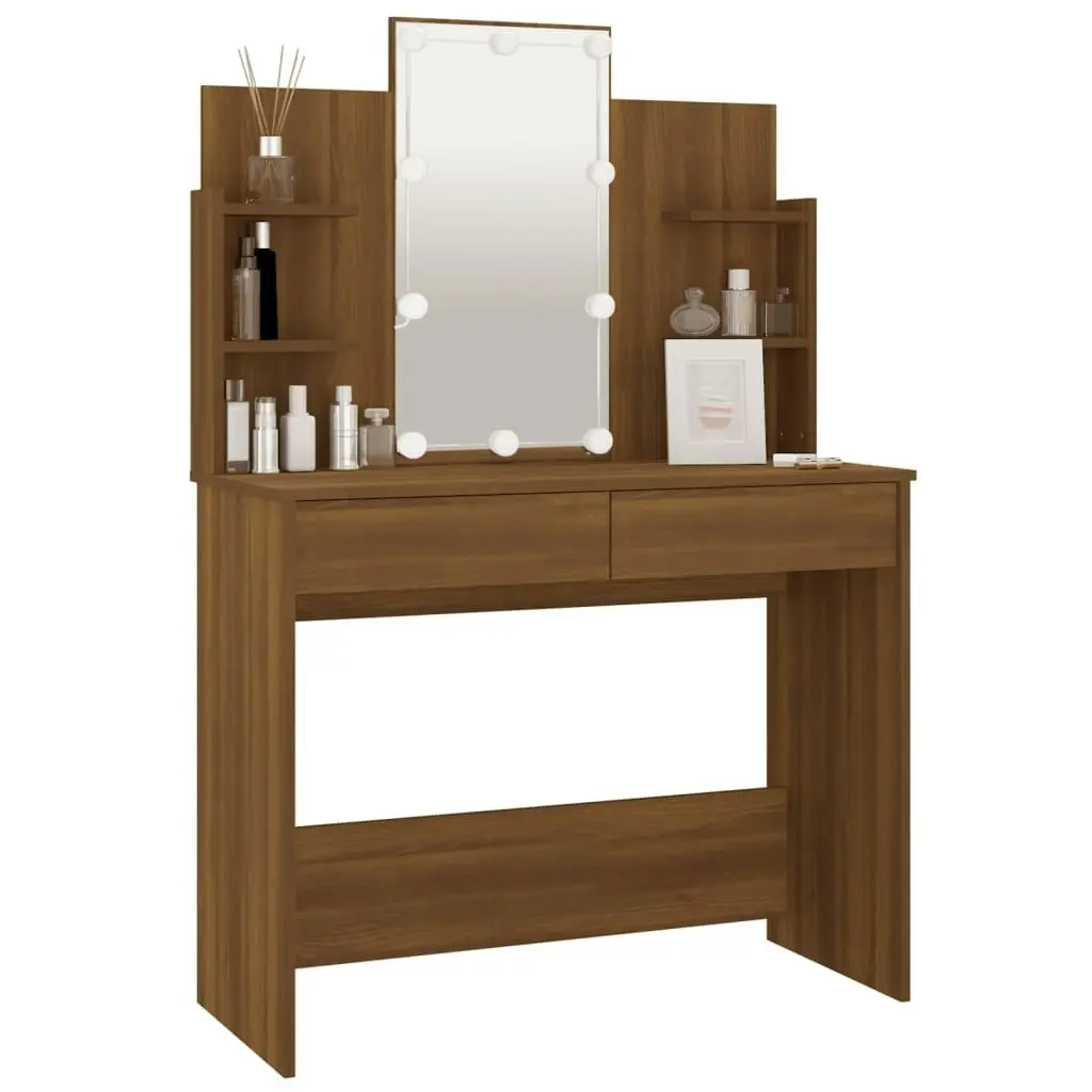 Dressing Table with LED Brown Oak 96x40x142 cm 820489