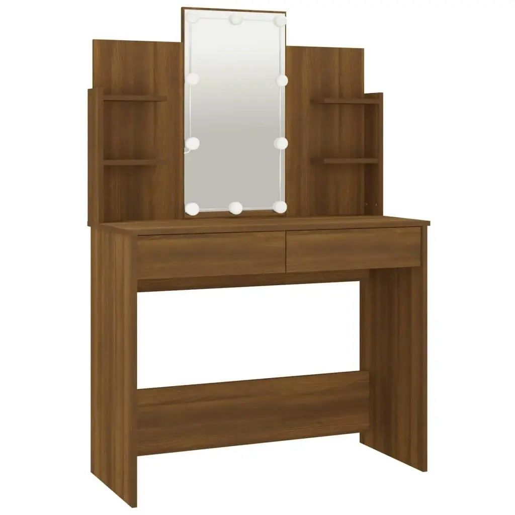 Dressing Table with LED Brown Oak 96x40x142 cm 820489