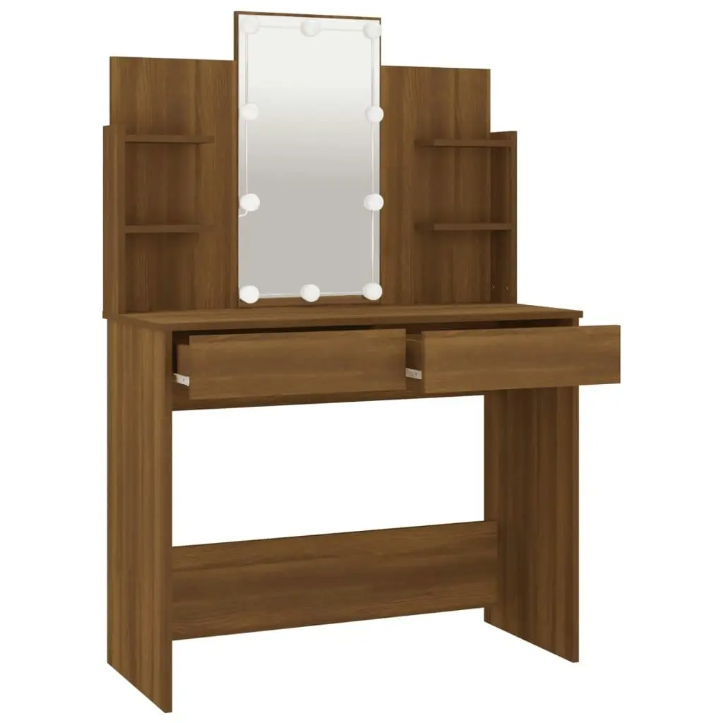 Dressing Table with LED Brown Oak 96x40x142 cm 820489