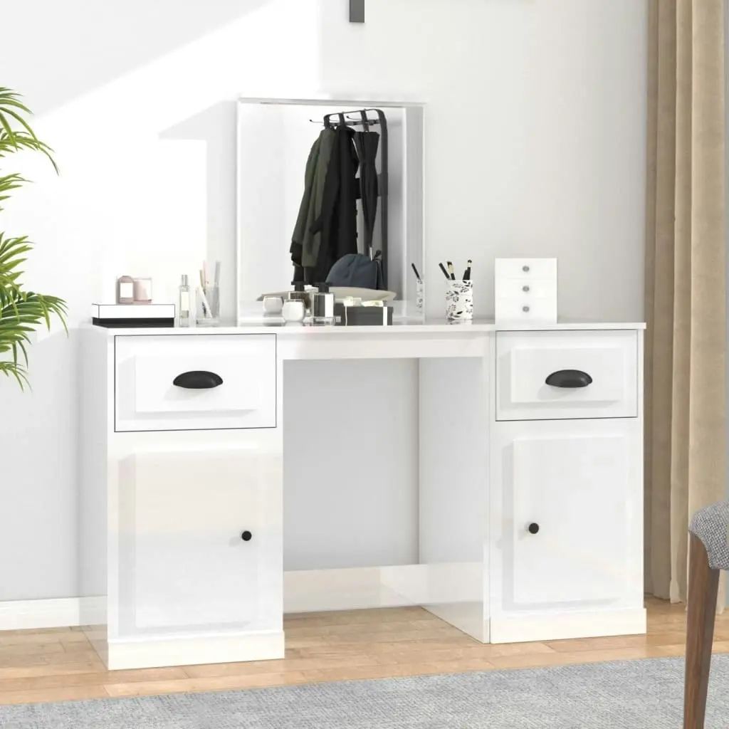 Dressing Table with Mirror High Gloss White 130x50x132.5 cm 3185337