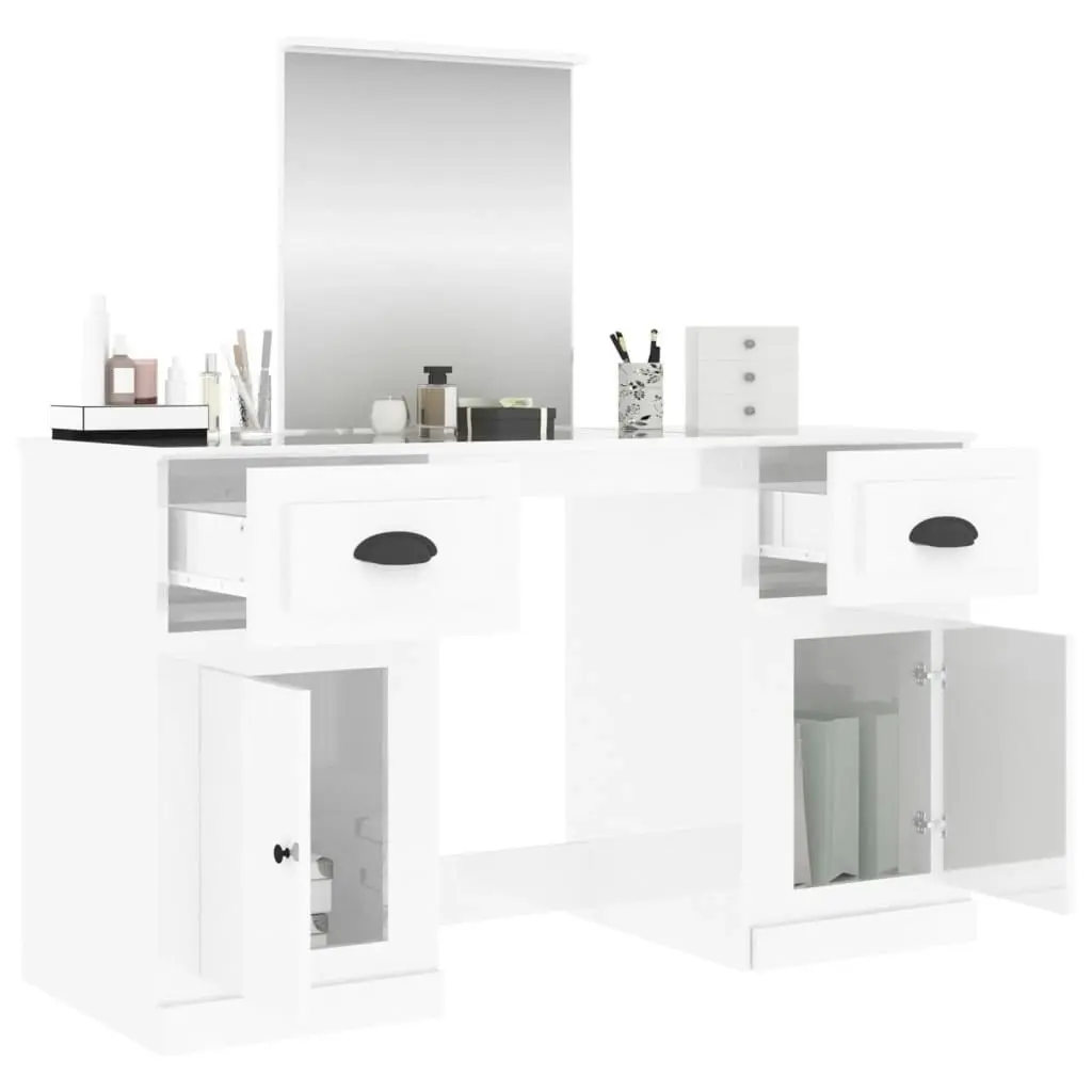 Dressing Table with Mirror High Gloss White 130x50x132.5 cm 3185337