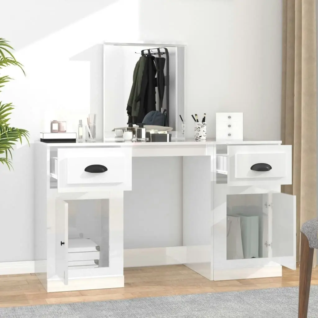 Dressing Table with Mirror High Gloss White 130x50x132.5 cm 3185337