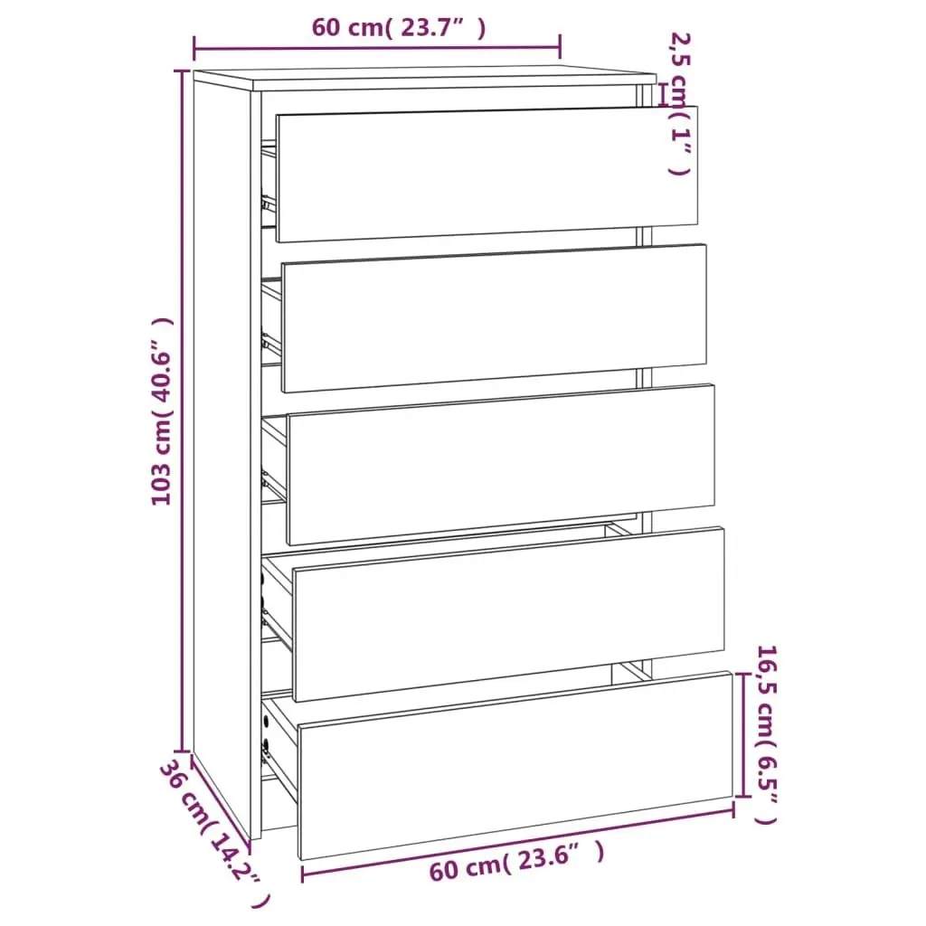 Drawer Cabinet Concrete Grey 60x36x103 cm Engineered Wood 823020