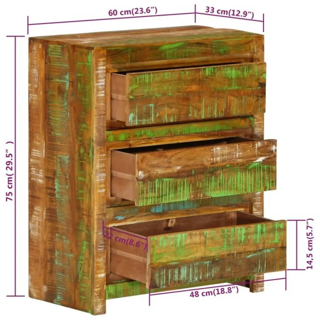 Drawer Cabinet Multicolour 60x33x75 cm Solid Wood Reclaimed 338437