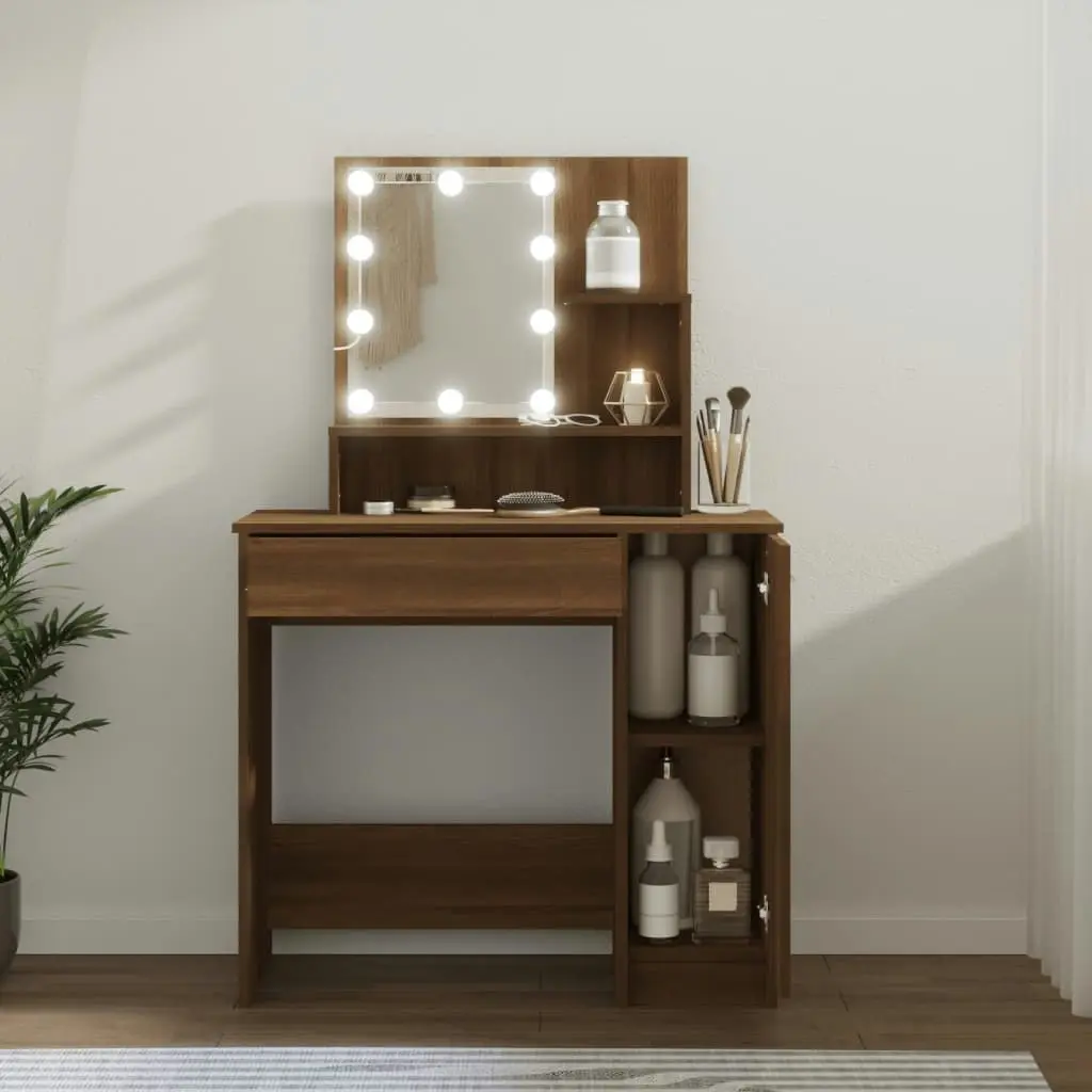 Dressing Table with LED Brown Oak 86.5x35x136 cm 820486