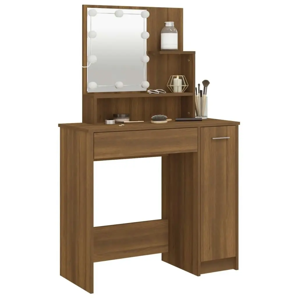 Dressing Table with LED Brown Oak 86.5x35x136 cm 820486