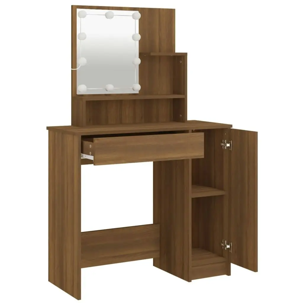 Dressing Table with LED Brown Oak 86.5x35x136 cm 820486