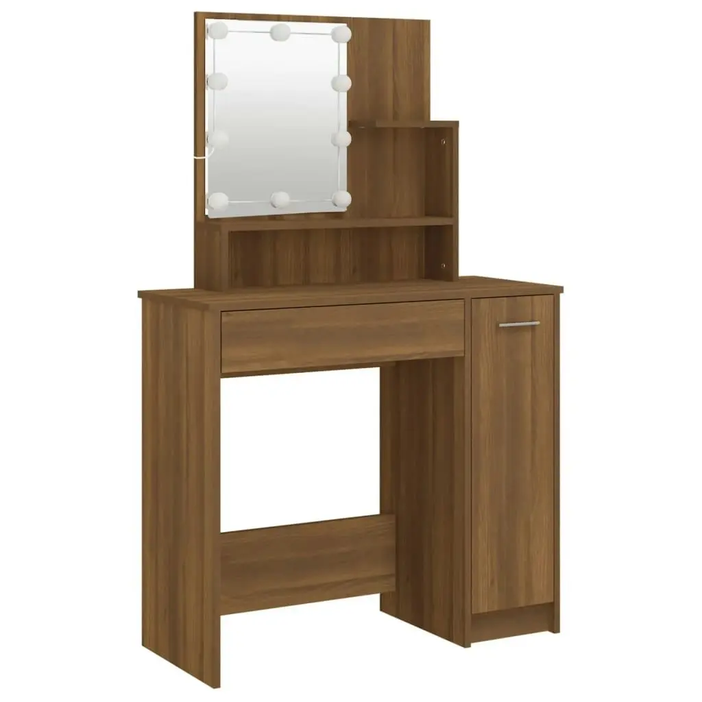 Dressing Table with LED Brown Oak 86.5x35x136 cm 820486