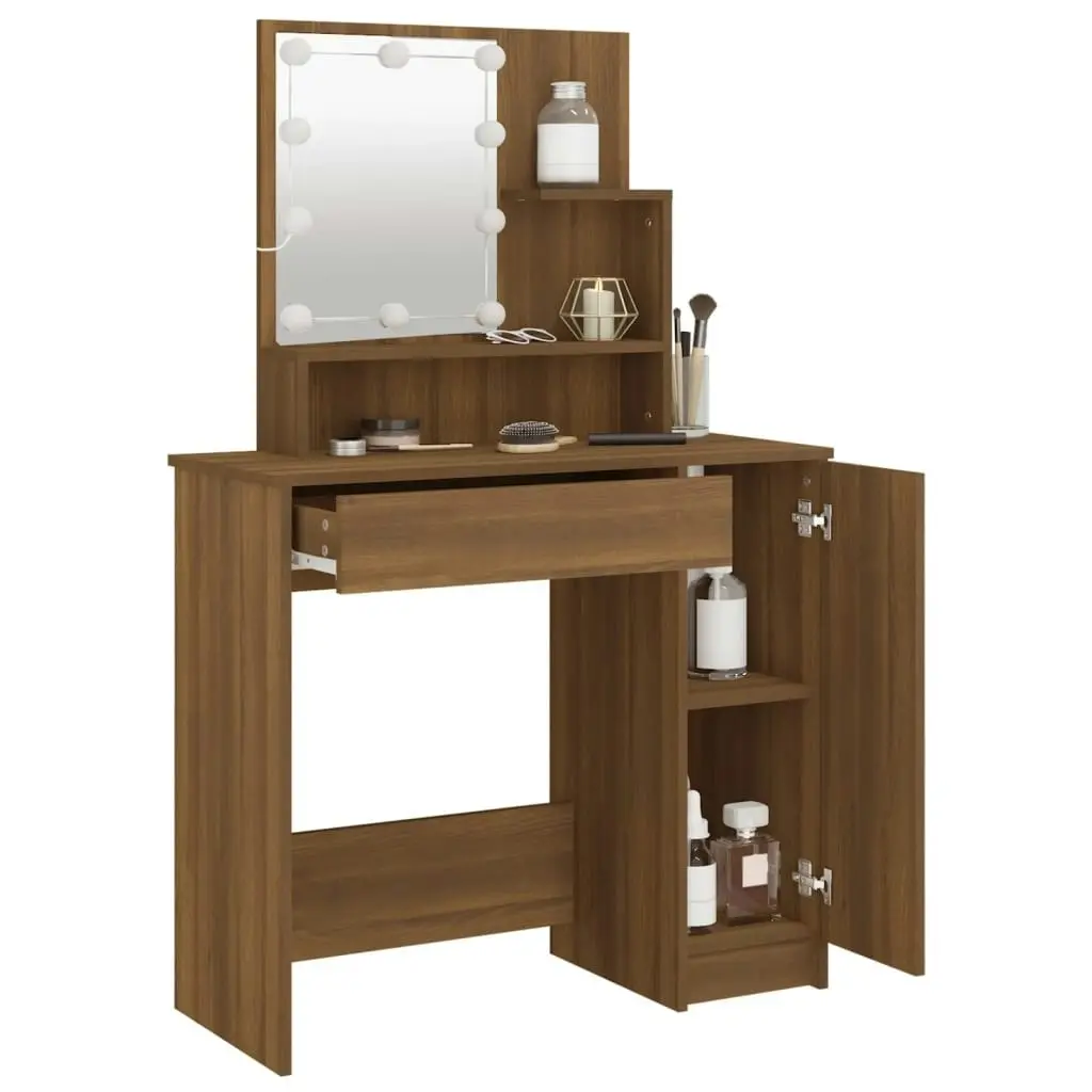 Dressing Table with LED Brown Oak 86.5x35x136 cm 820486