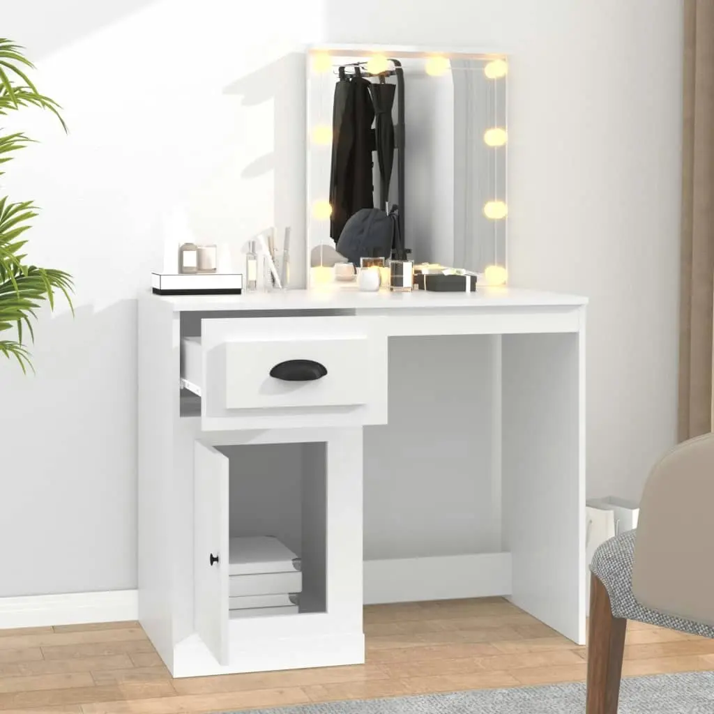 Dressing Table with LED White 90x50x132.5 cm Engineered Wood 816768