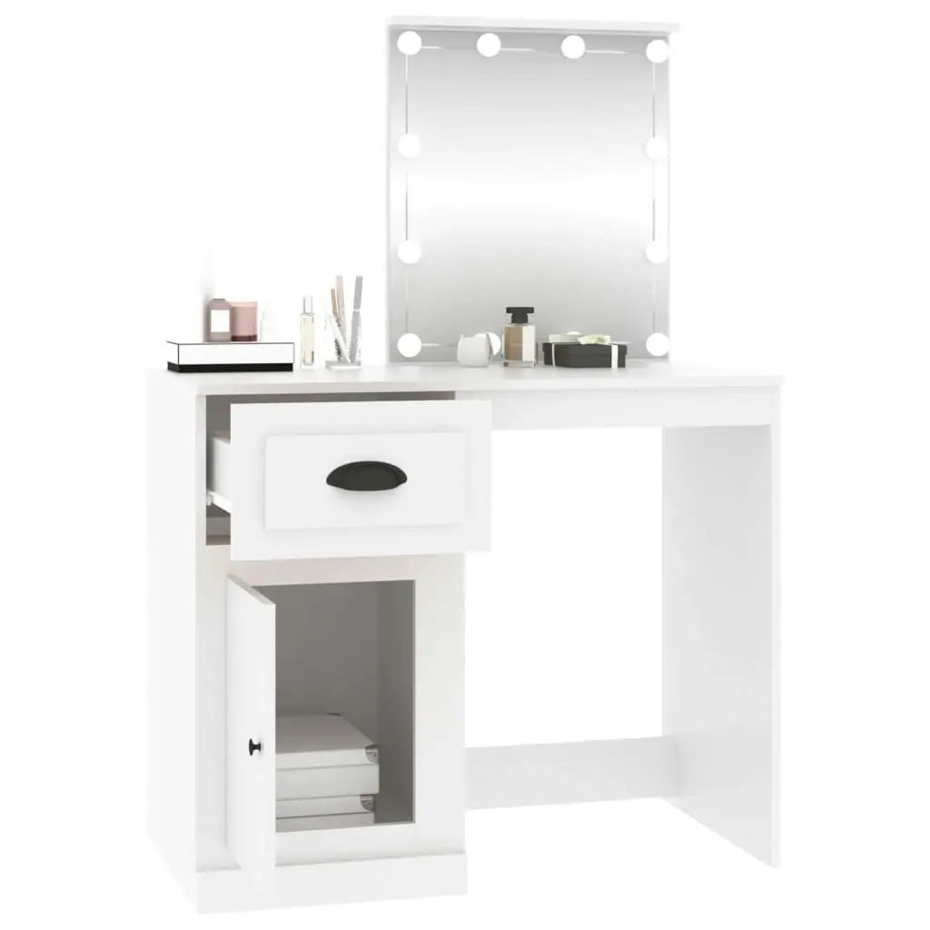 Dressing Table with LED White 90x50x132.5 cm Engineered Wood 816768