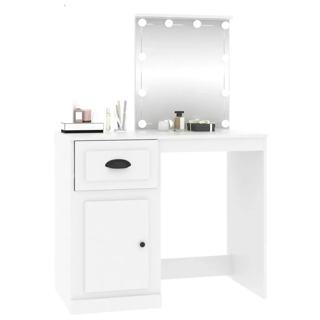 Dressing Table with LED White 90x50x132.5 cm Engineered Wood 816768