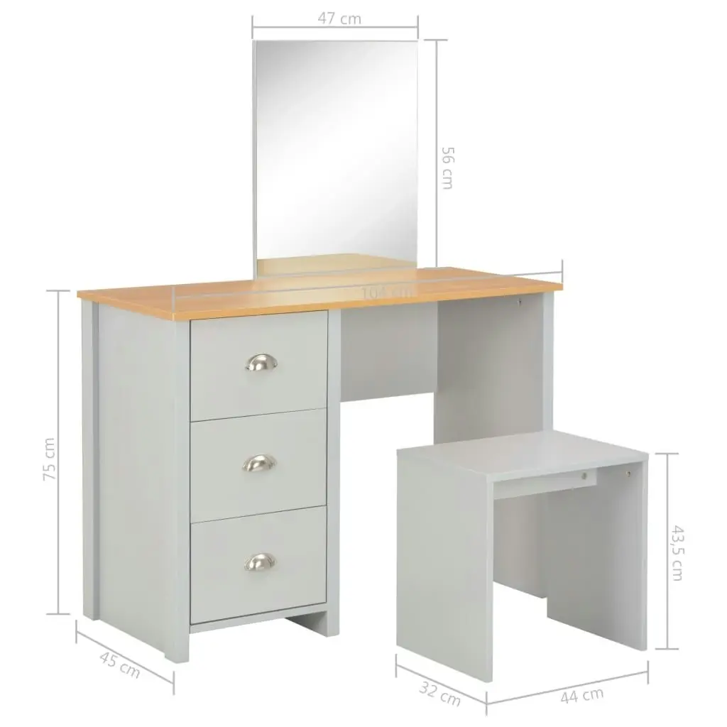 Dressing Table with Mirror and Stool Grey 104x45x131 cm 283744