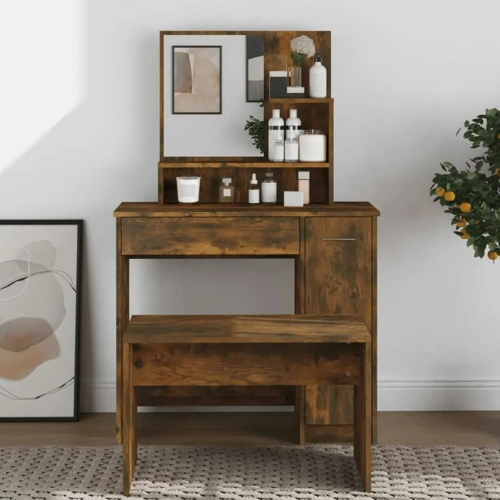 Dressing Table with Mirror Smoked Oak 86.5x35x136 cm 820493