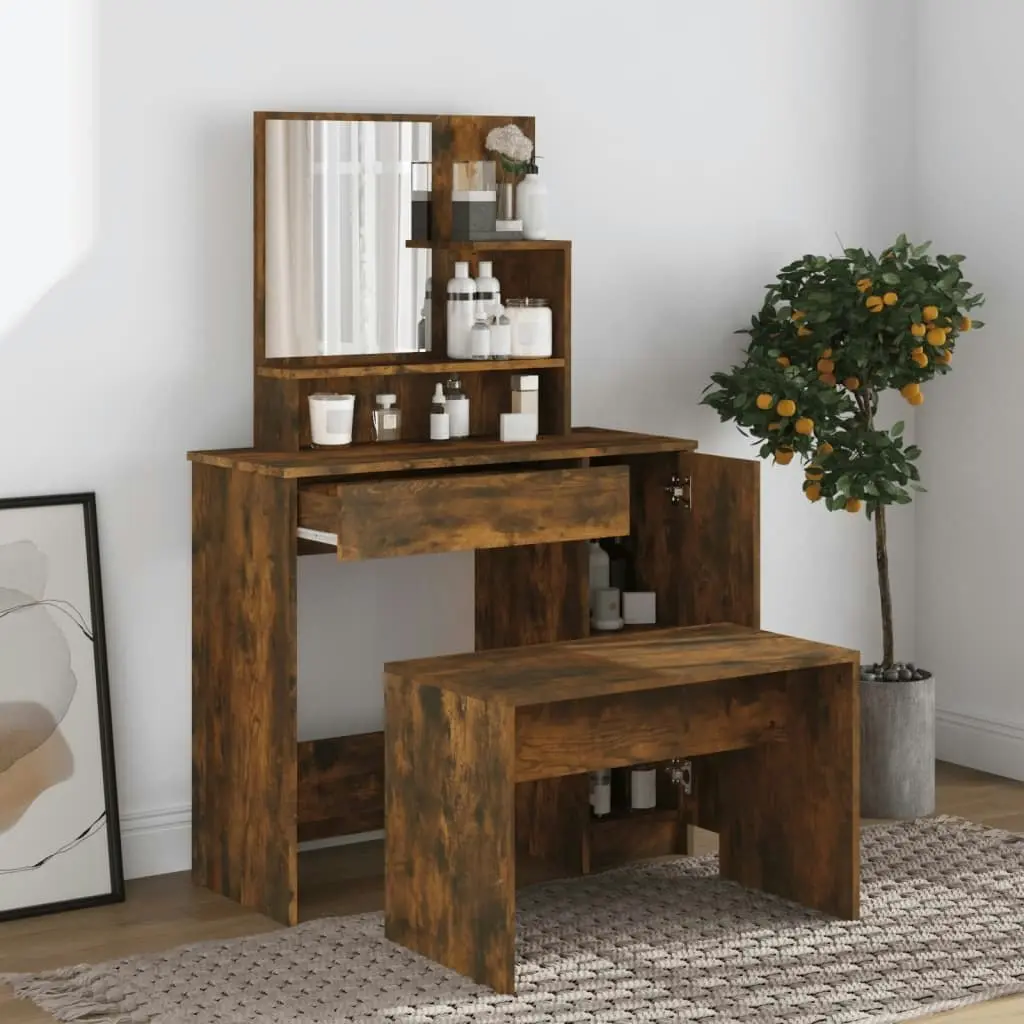 Dressing Table with Mirror Smoked Oak 86.5x35x136 cm 820493