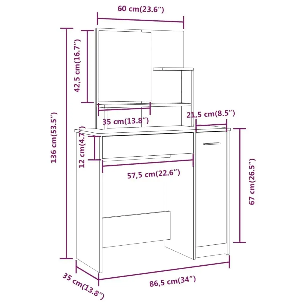 Dressing Table with Mirror Smoked Oak 86.5x35x136 cm 820493