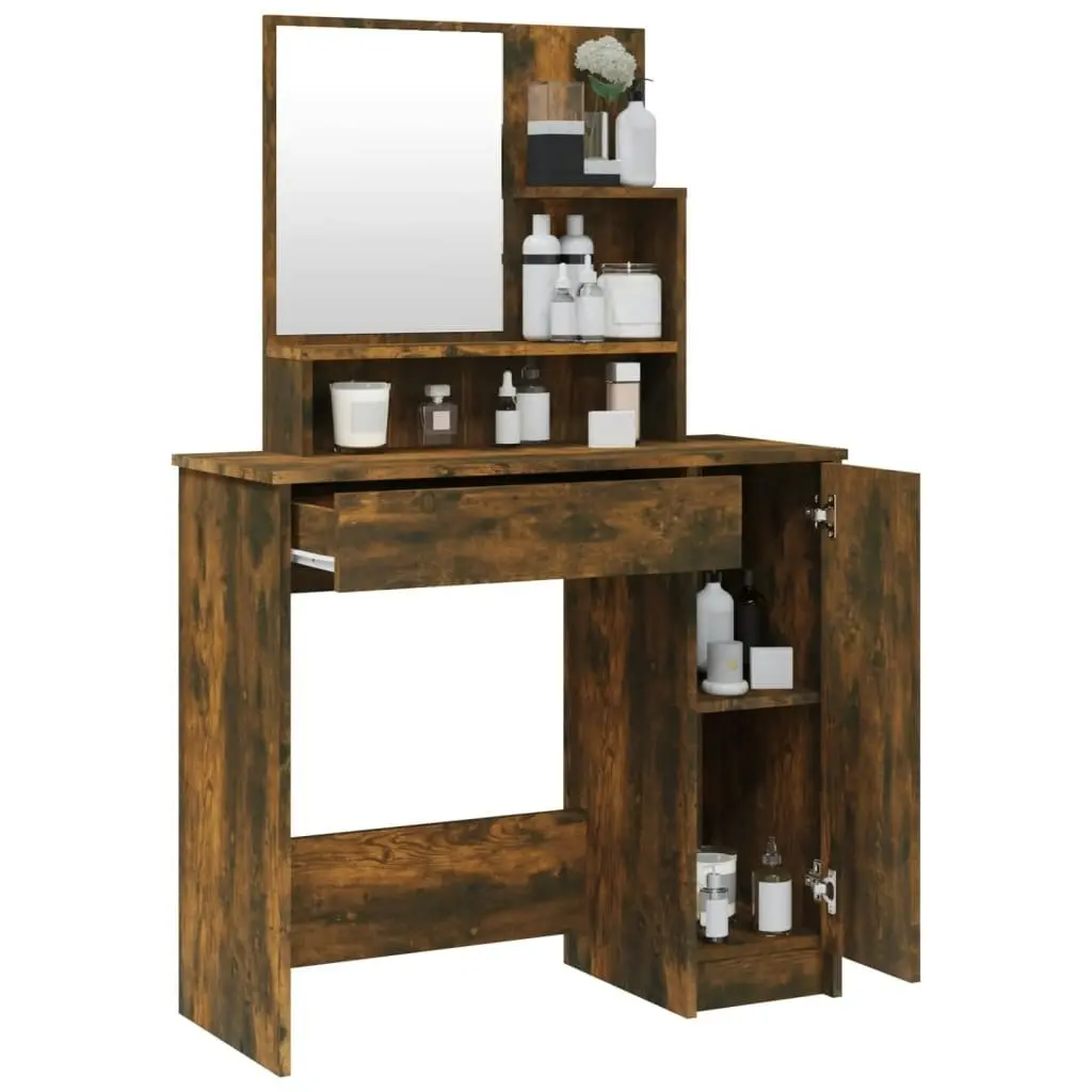 Dressing Table with Mirror Smoked Oak 86.5x35x136 cm 820493