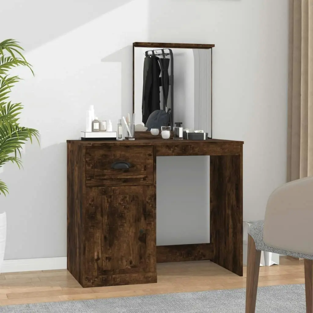 Dressing Table with Mirror Smoked Oak 90x50x132.5 cm Engineered Wood 816765