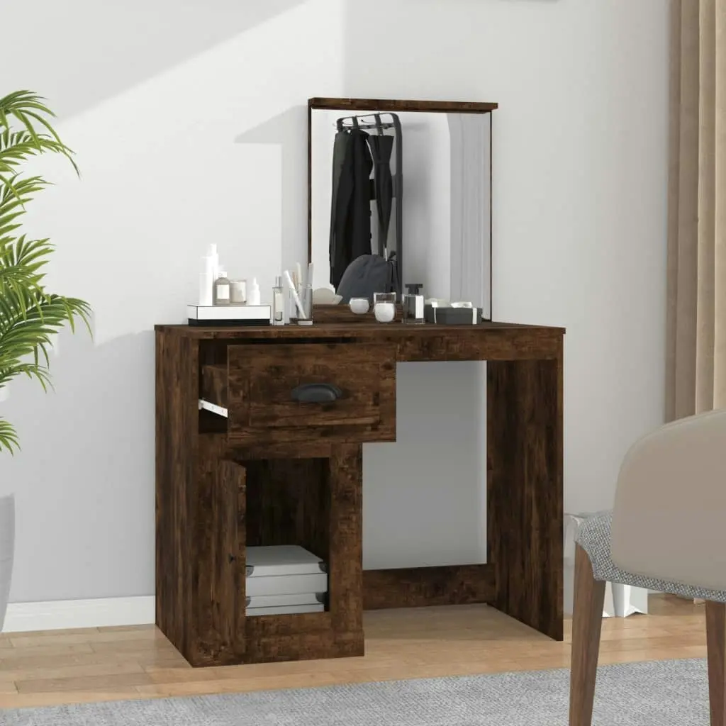 Dressing Table with Mirror Smoked Oak 90x50x132.5 cm Engineered Wood 816765