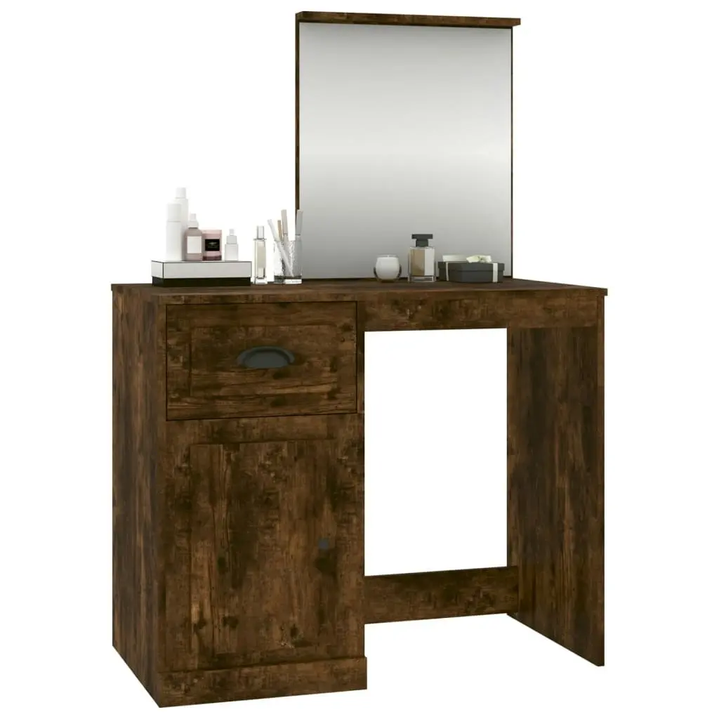 Dressing Table with Mirror Smoked Oak 90x50x132.5 cm Engineered Wood 816765