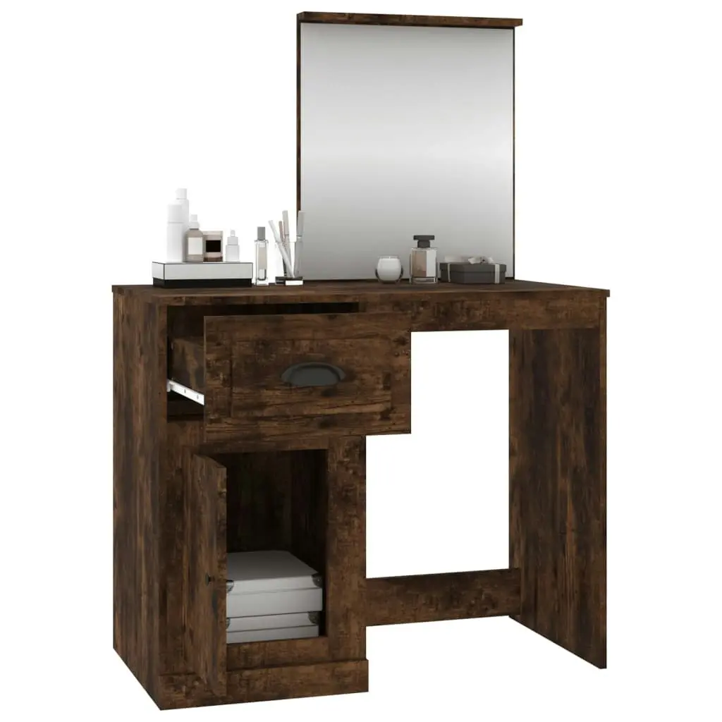 Dressing Table with Mirror Smoked Oak 90x50x132.5 cm Engineered Wood 816765